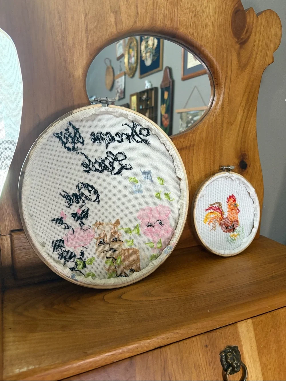 Handmade Farm animals Nursery Embroidered Hoop Wall Art set of 2